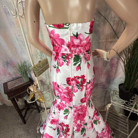 📌B. Smart Strapless  Mermaid Fitted Bodice Floral Evening -  Prom - Formal Gown - Picture 8 of 16